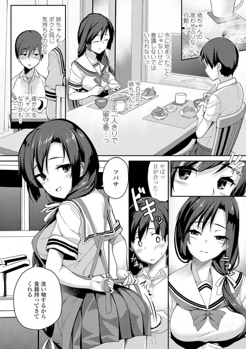 【少年漫画】実の弟へ妖しげな視線を送る巨乳JK姉…両親が旅行に行き2人きりの夜を過ごしていると勉強中に勃起しているチンポに気付く！手で抜いてあげても収まらない弟チンポを挿入して近親相姦！【石鎚ぎんこ】