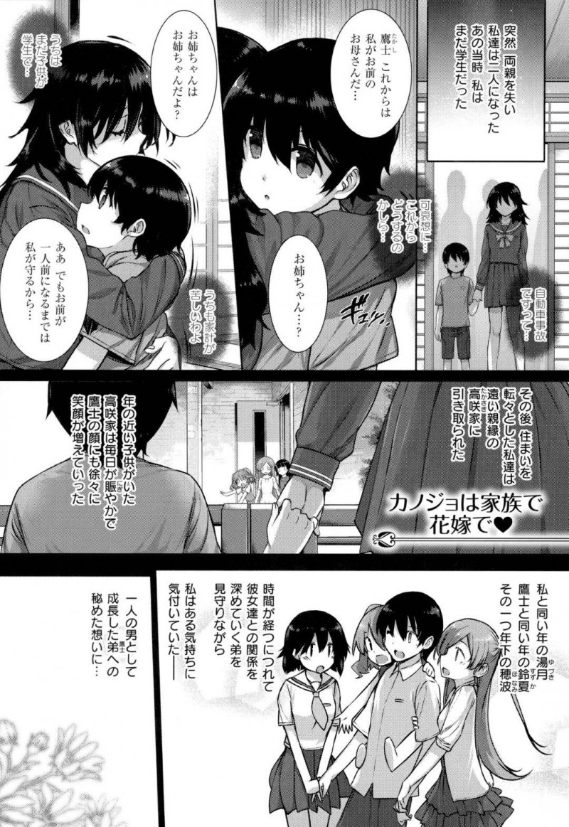 黒髪巨乳の鷹士の姉…ウエディングモデルを頼まれたこころと鷹士は、2人で旅行に行く。旅館で一緒にお風呂に入っていると鷹士は実姉に勃起してしまう！こころは、今日だけ女として扱って欲しいと願望を鷹士に伝えると、近親相姦中出しセックスでイチャラブエッチ！【桂井よしあき：カノジョは家族で花嫁で】