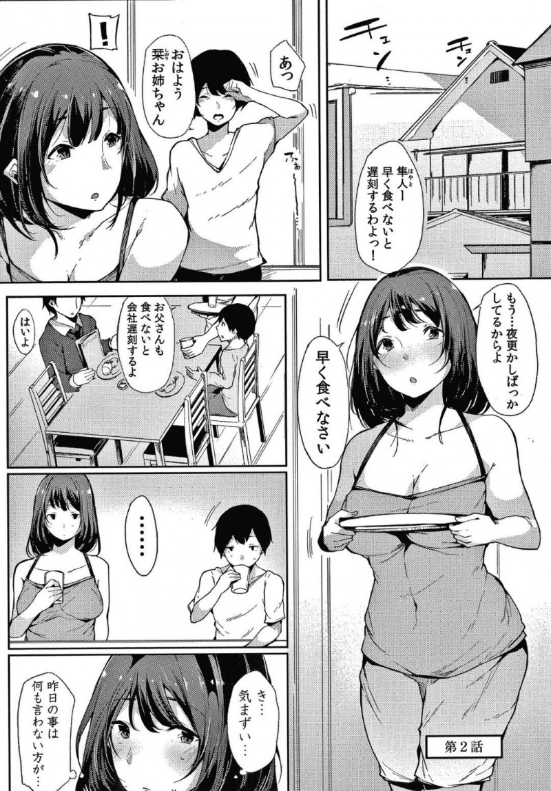 【エロ漫画】朝から濡れ濡れなマンコでオナニーしてしまうお姉さん…お風呂でのオナニーを弟に見つかってしまいSEXを懇願されて欲望のままヤル姉弟相姦！【桜湯ハル：不純なカンケイ 第2話】