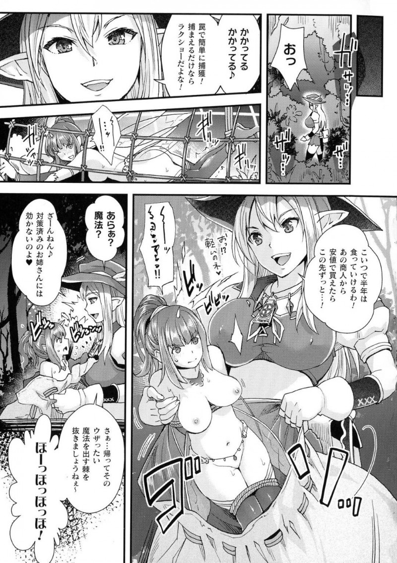 【エロ漫画】闇商人からピクシー狩りの護符を買った盗人エルフ…捕まえたピクシーを売りさばいているとあの闇商人が現れエルフもピクシーのように小人化！そして2匹のピクシーは性奴隷となってしまう！【らくじん：ピクシーフ】