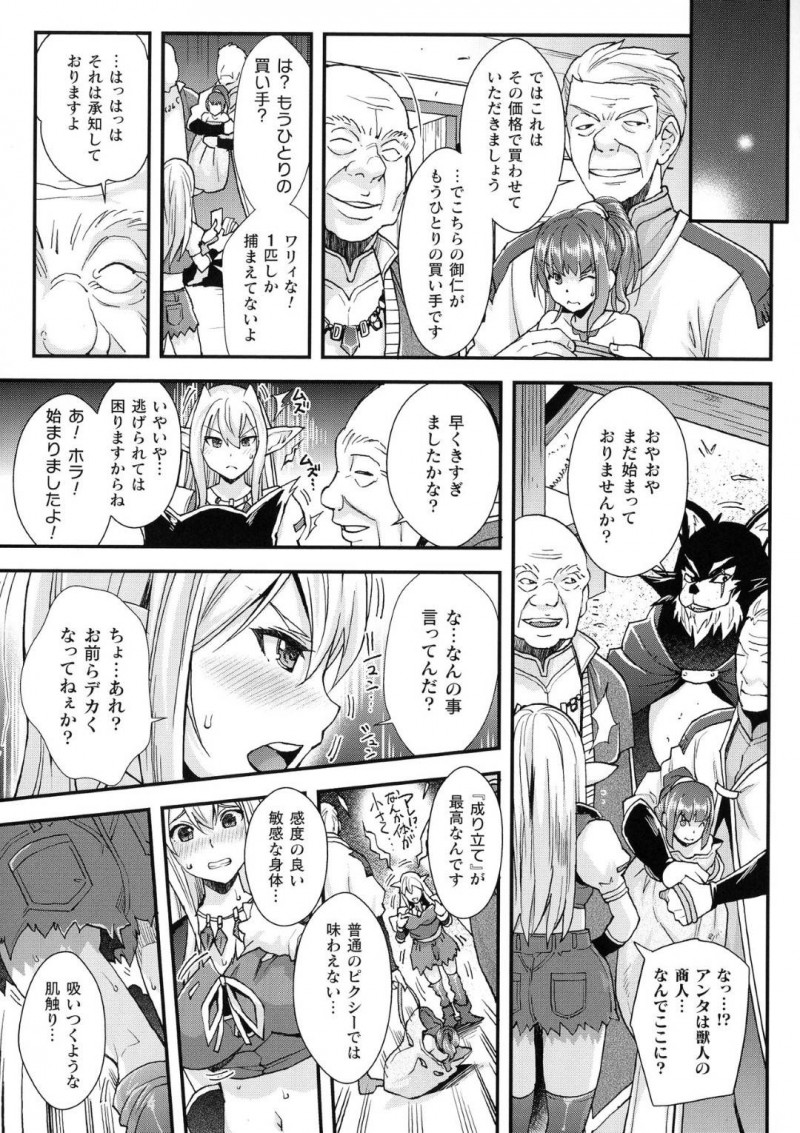【エロ漫画】闇商人からピクシー狩りの護符を買った盗人エルフ…捕まえたピクシーを売りさばいているとあの闇商人が現れエルフもピクシーのように小人化！そして2匹のピクシーは性奴隷となってしまう！【らくじん：ピクシーフ】