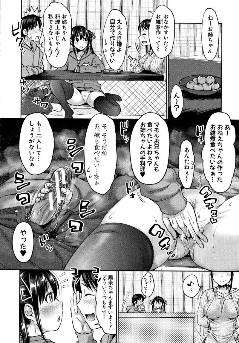 【少年漫画】姉と姉の彼氏が帰宅して一緒にこたつに入る巨乳妹…こたつの中で姉の彼氏のチンポに悪戯！足コキをしたりノーブラちっぱいを見せつける妹は姉に内緒で誘惑！【たくわん】