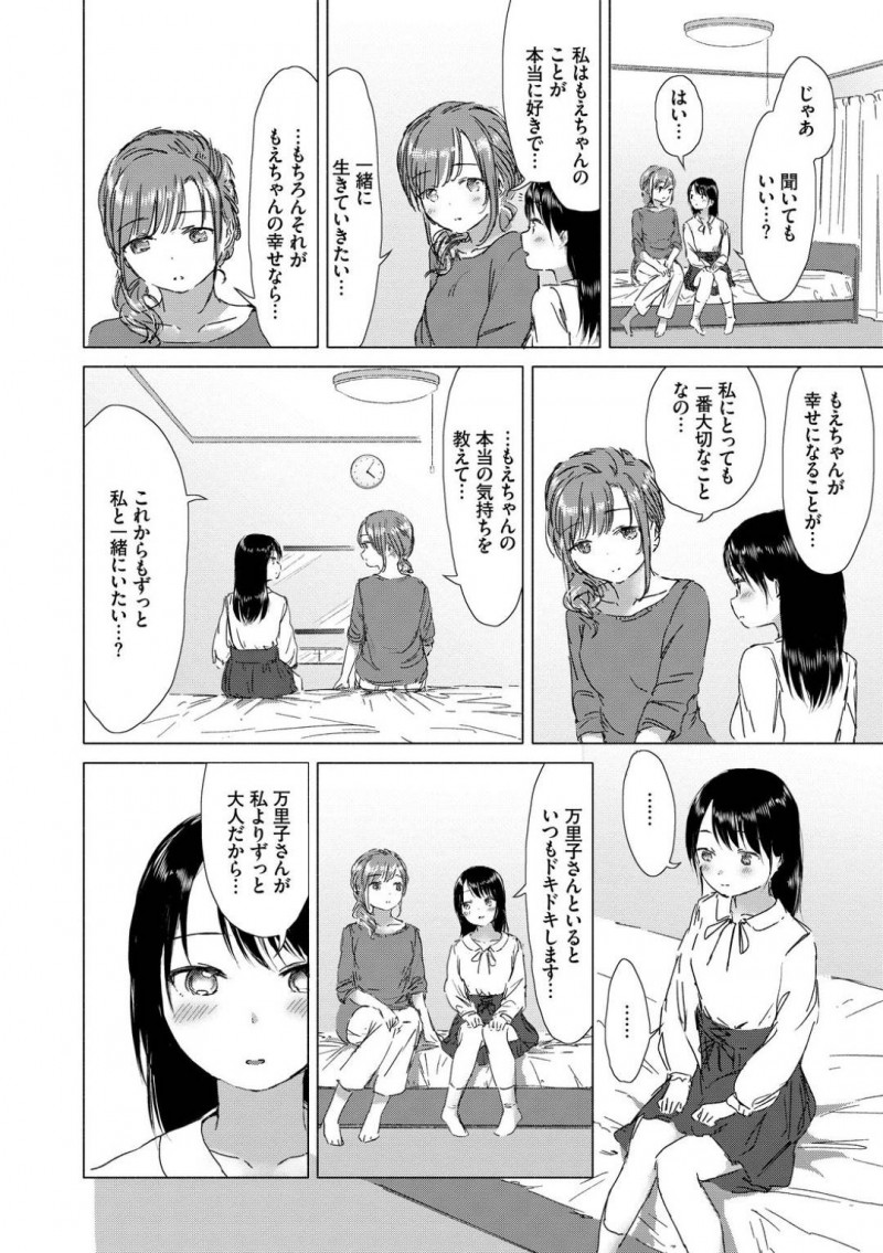 【エロ漫画】年下のもえとエッチな関係になった年の差レズカップルの万里子…もえを部屋へと入れた彼女は全裸になってディープキスしたり、手マンしたりとレズプレイにいそしむ！【syou：この出会いが運命なら…】