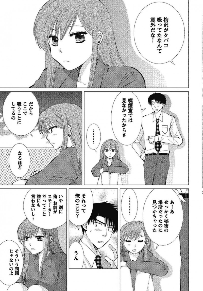 【エロ漫画】ひょんな事から同僚の男と付き合うようになったOLお姉さん…休憩時間にエッチな展開になった二人は欲望にまかせて屋上で開放セックスしてしまう！