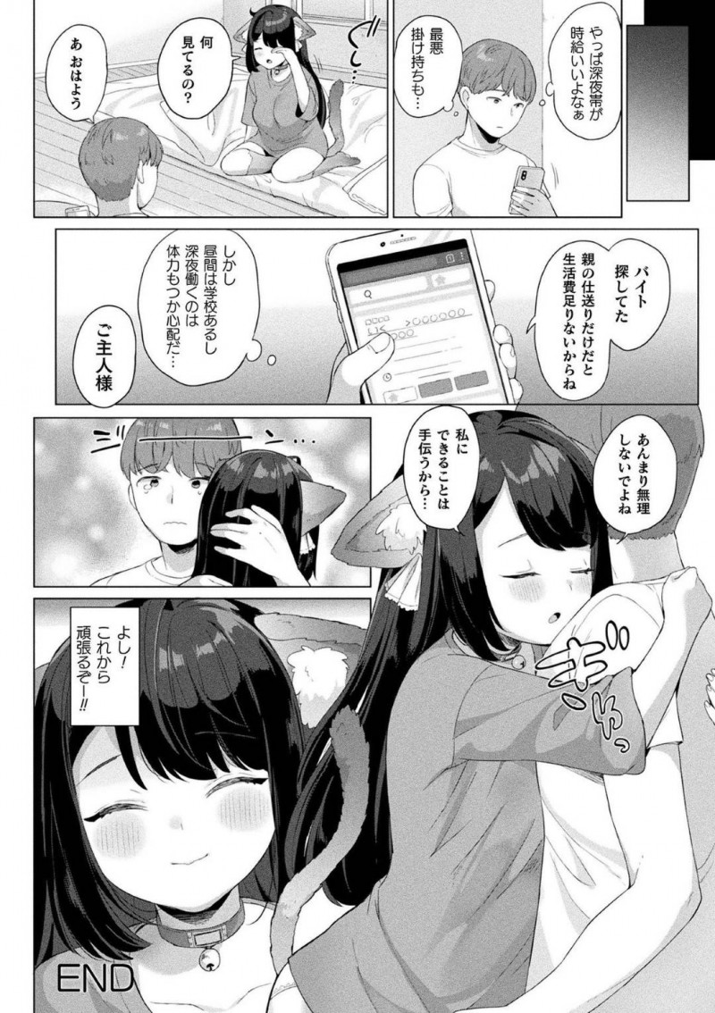 【エロ漫画】主人公に飼われる事となった獣娘…欲情した彼の事を受け入れた彼女は尻コキや素股をさせたり、更にはバックで中出しセックスまでもさせる！【うしのみや:捨て猫コンシャスネス】