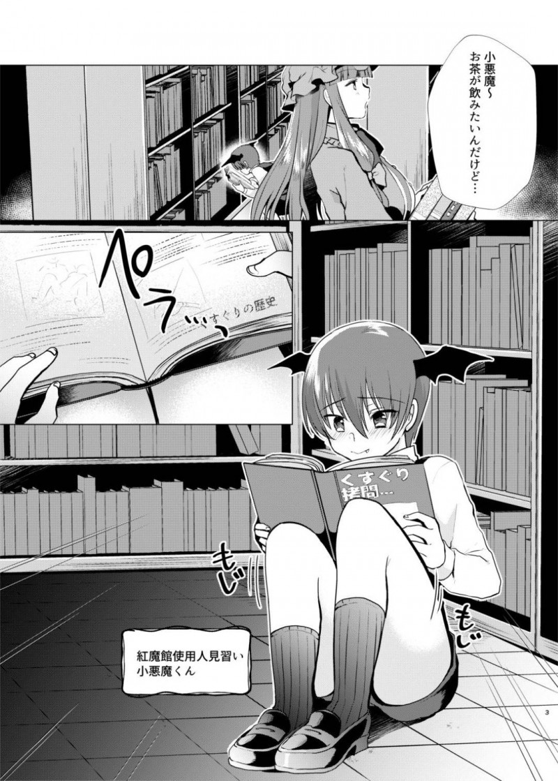 【エロ同人誌】図書室で主人の命令を無視して本を読む使用人ショタにお仕置きするパチュリー…感度が良いショタの身体をくすぐり続けていると密着状態に耐えられず射精！ちょいSパチュリー様が弄ぶ！【森ぐる太】