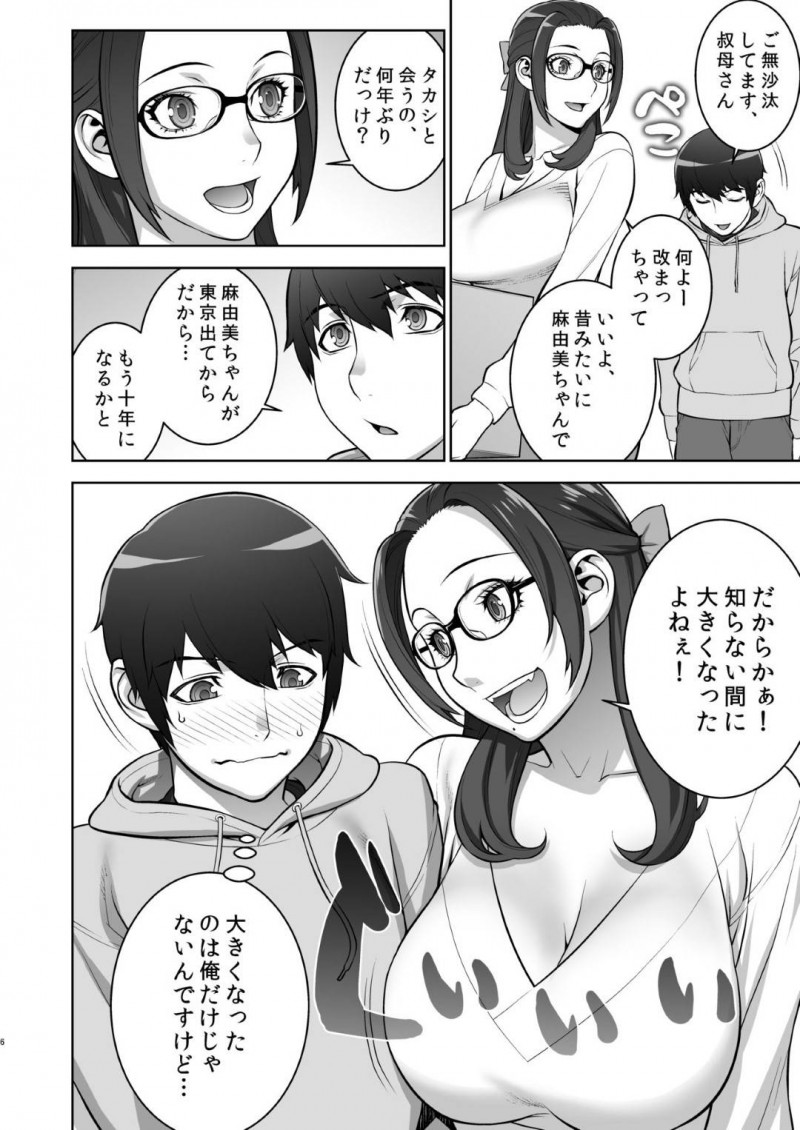 【エロ同人誌】大学生の従弟が上京してきたため一緒に暮らすことになった巨乳叔母…無防備な格好をする彼女に注意しながら仲良く生活する従弟が見てしまったのはアニメのキャラコスをする叔母だった！さらにストーリーに沿ってオナニーを始め絶頂してしまうところまで見届けてしまう！【もっちー】