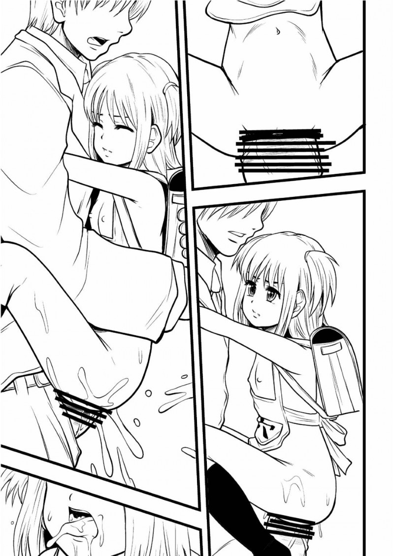 【少年漫画】裸エプロンにランドセルを背負い通学電車に乗るちっパイJS…複数の男達の性欲処理機となり中出しされまくる！【まよねーず。】