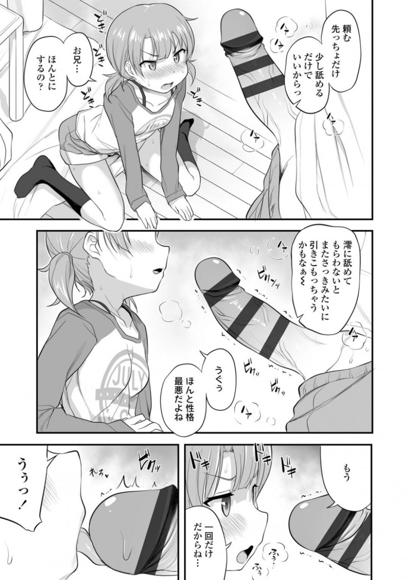 【少年漫画】彼女ができない兄を馬鹿にするちっパイ妹…どんどん追い詰められる兄を見過ごせず少しだけ彼女になってあげた妹！まずはオナ禁で溜まりまくった兄チンポにご奉仕！【はやけ】
