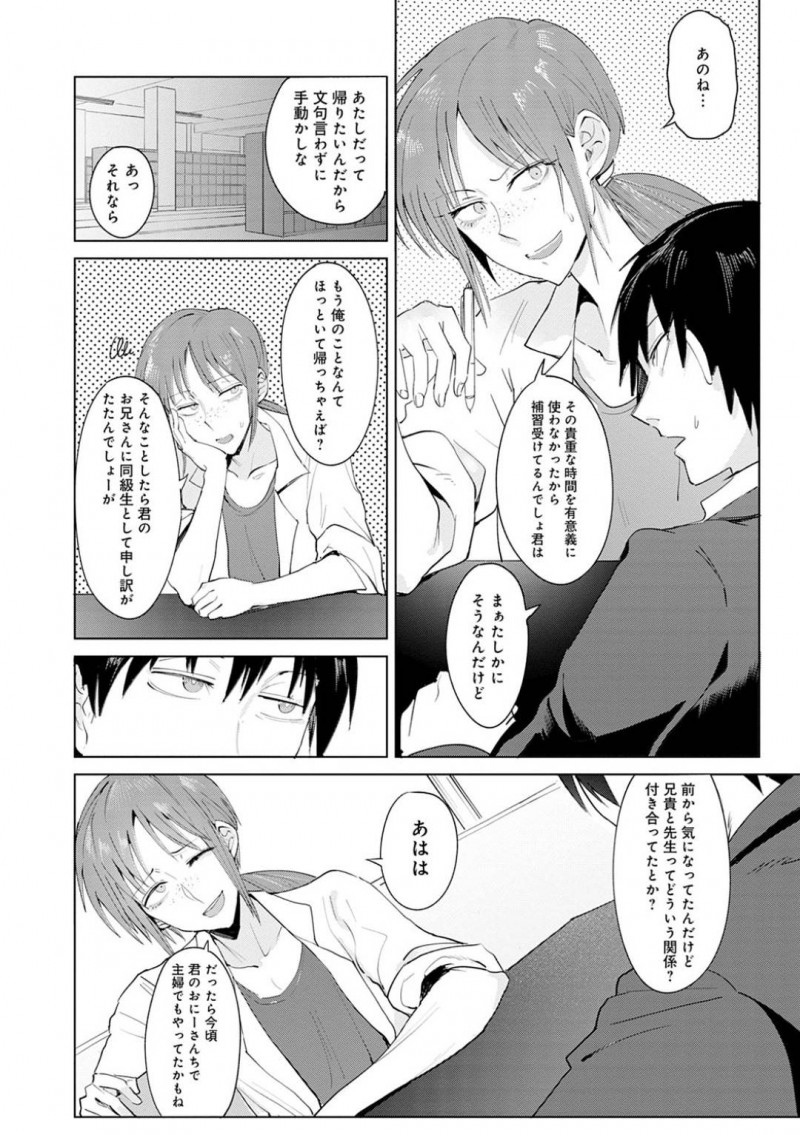 【少年漫画】マンツーマンの補習に付き合うちっパイ化学教師…知り合いの兄と顔がそっくりの弟生徒に告白され試してみることに！【腐蝕】