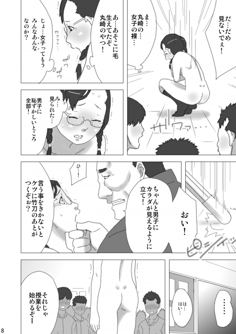【エロ同人誌】学校教育が崩壊した世界で独裁教育が認められ、保健体育で男子の前で裸になるよう先生に言われるちっパイメガネJCは全員の前で教材となる！【虎京 京/羞恥性教育-ハラスメントの概念が失われた教育現場-】