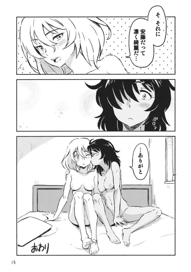 みんなの前ではいつもケンカばかりしていて仲が悪いのかと思われている押田と安藤だが二人になると超絶ラブラブ状態で、1秒前まで喧嘩していた二人がベロチューをしていちゃラブ百合セックスｗｗｗｗｗｗｗ【ガールズ＆パンツァー・エロ同人誌】