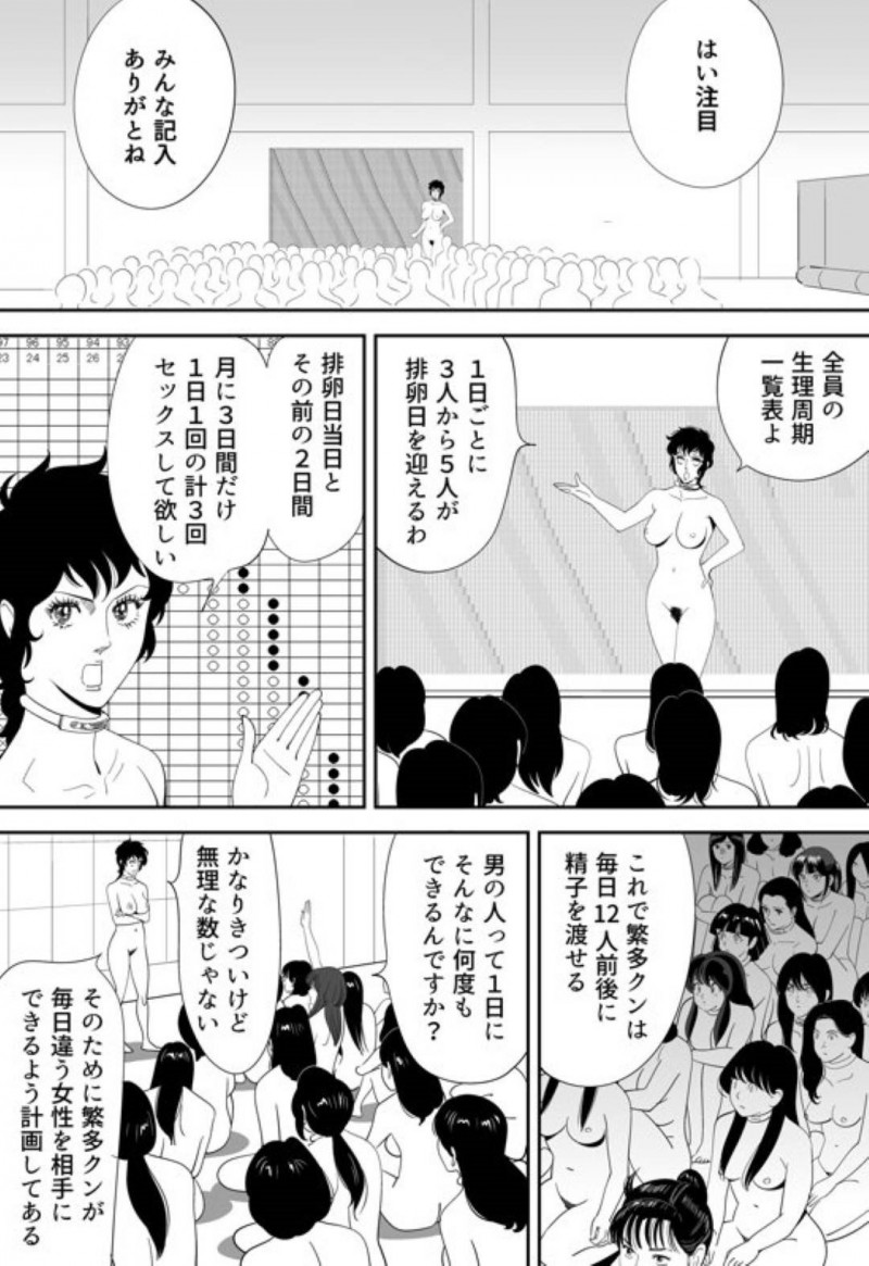 【エロ漫画】童貞男子大学生と120人の女達は、妊娠できなければ死ぬ命賭けのゲームに参加させられる。男は女教師と一緒に試行錯誤しながら女達に中出しセックスで孕ませようと奮闘する【Kidouchi Kon】