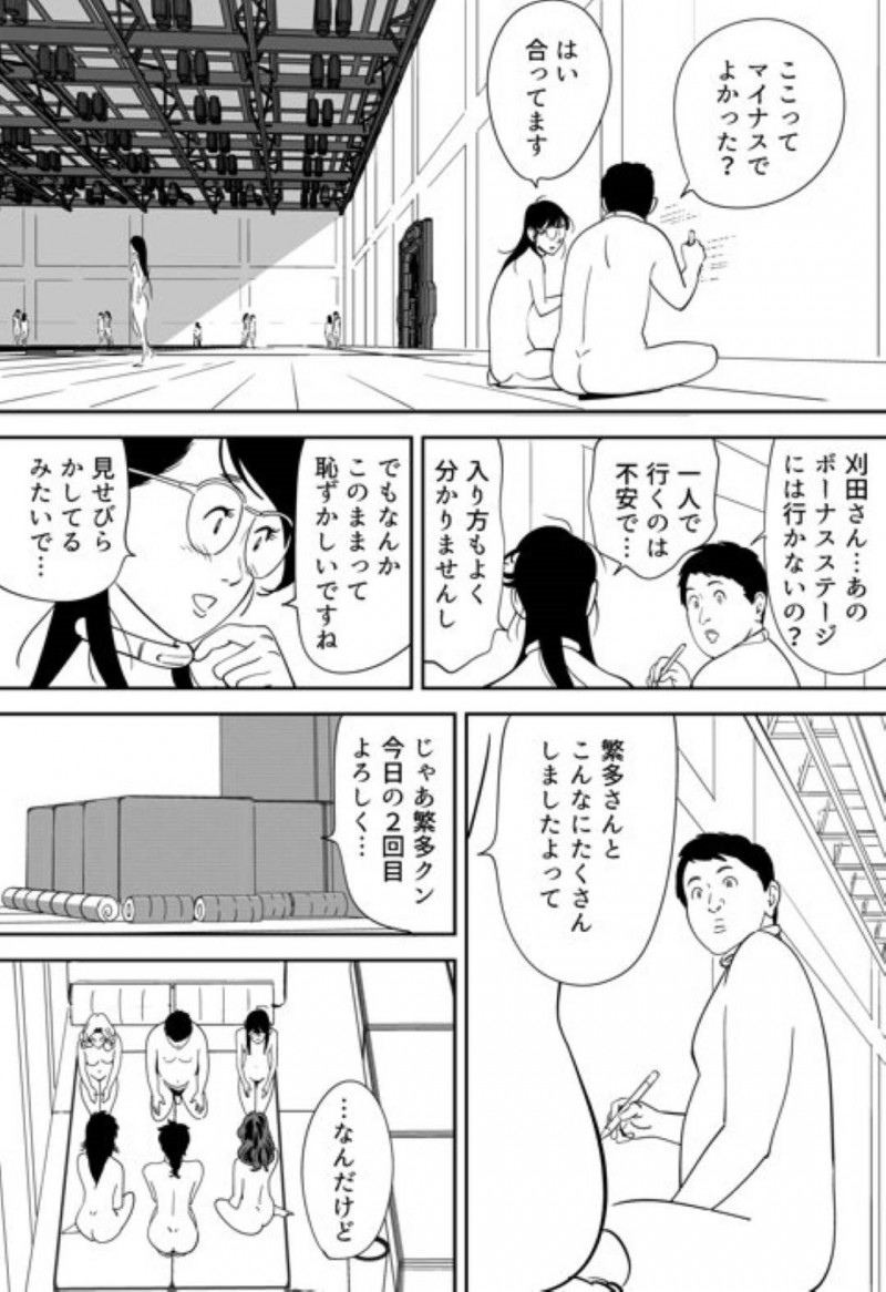 【エロ漫画】童貞男子大学生と120人の女達は、妊娠できなければ死ぬ命賭けのゲームに参加させられる。男は女教師と一緒に試行錯誤しながら女達に中出しセックスで孕ませようと奮闘する【Kidouchi Kon】