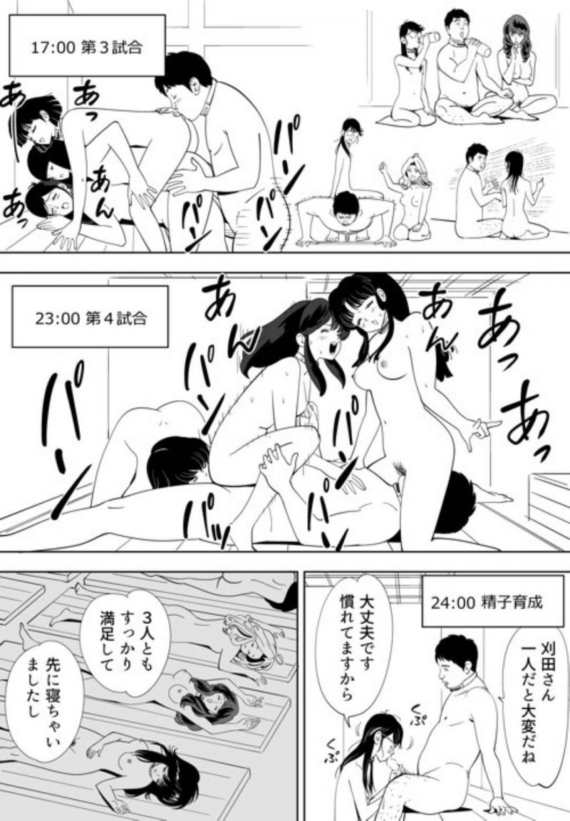 【エロ漫画】童貞男子大学生と120人の女達は、妊娠できなければ死ぬ命賭けのゲームに参加させられる。男は女教師と一緒に試行錯誤しながら女達に中出しセックスで孕ませようと奮闘する【Kidouchi Kon】