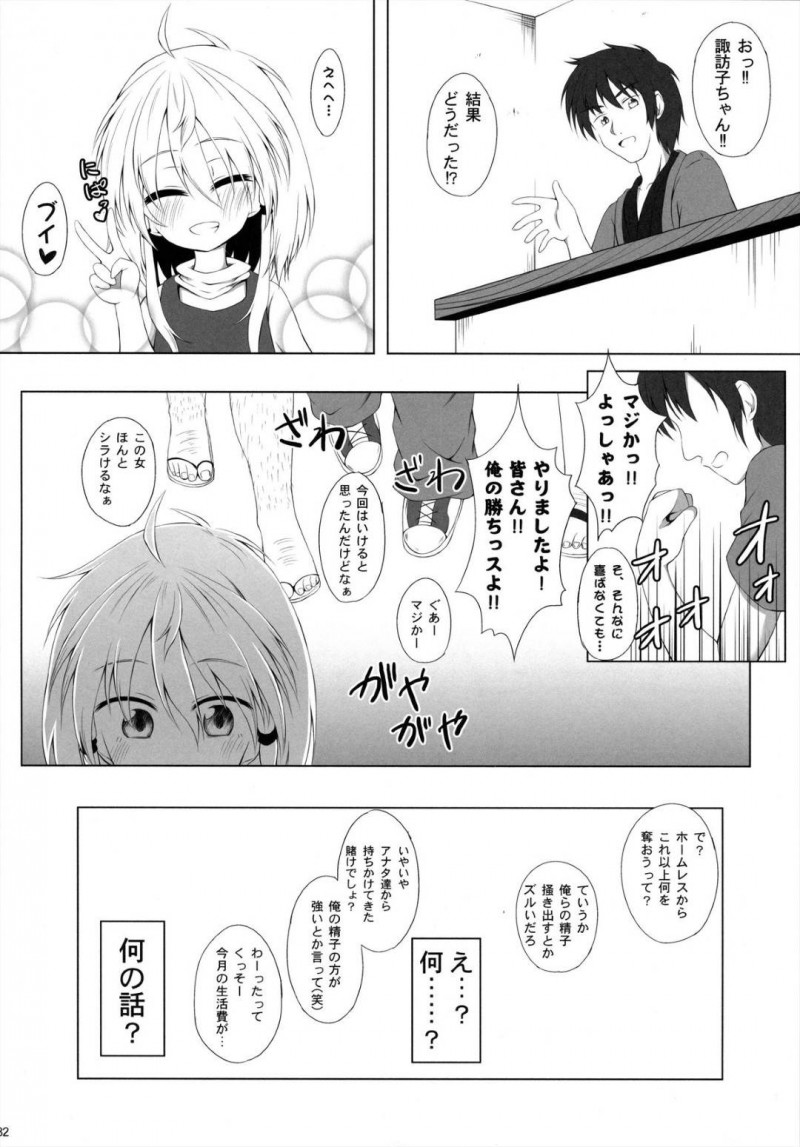 【エロ同人誌】(C84)発情期が来てしまい部屋でオナニーをする洩矢諏訪子…家を飛び出し偶然会った霊夢に連れていかれた場所は性犯罪を犯す男達の元だった！【突撃!となりの上カルビ (ツンスキ)：発情期の過ごし方/東方Project】