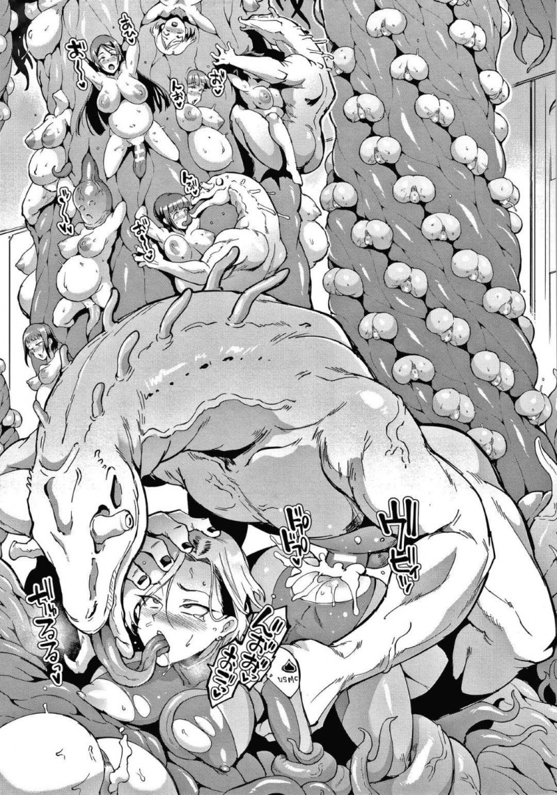 【エロ漫画】宇宙の捜査のため派遣され宇宙船に搭乗している巨乳捜査員たち…核融合炉に爆発物が検知され触手の化け物に襲われてしまう！【煌野一人：シードベッドスクワット】