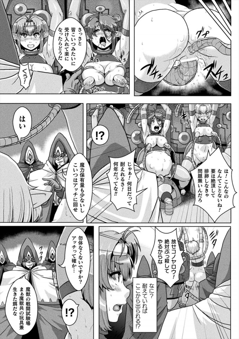 魔力を手に入れるためにエルフ狩りをしている魔導王国の人間たちに捕まり、ひたすら家畜のように機械的に栄養を与えられバイブで犯され魔獣の精子を流し込まれながら母乳と一緒にひたすら魔力を吸い取られるエルフたち！