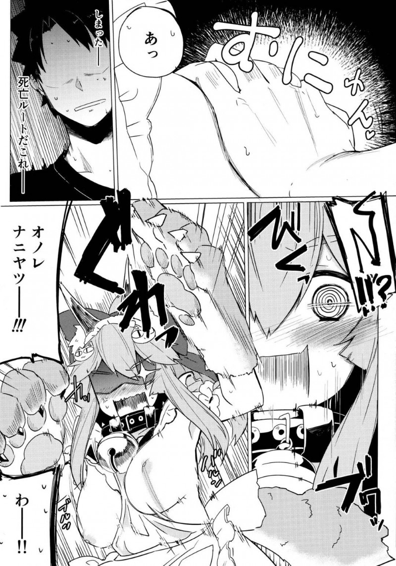 【エロ同人誌】ご主人のベットを占領して熟睡するタマモキャット…寝返りでずれたエプロンから巨乳が露わになり事故でご主人が触ってしまう！【カタミミヘッドフォン (蟻吉げん)]：猫箱/Fate/Grand Order】