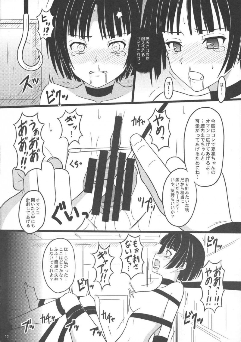 【エロ同人誌】目が覚めると半裸で拘束されていた結城夏凜…目の前の変態に容赦なく身体を悪戯される！【ちらりずむ (ヒダカトヲル)：何ヲサレテモ死ネナイ/UQ HOLDER!】