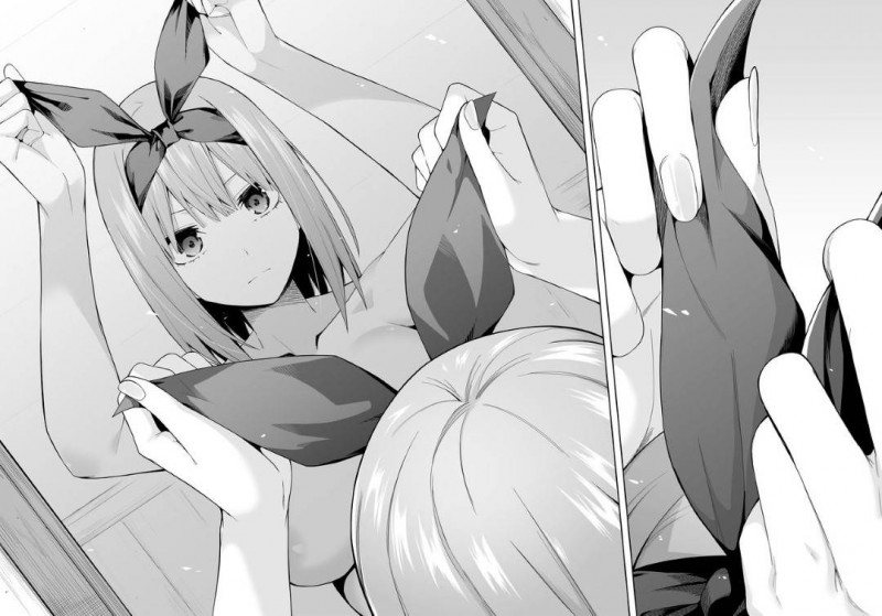 【エロ漫画】服が汚れてしまい上杉にラブホに連れてきてもらった二乃は挑発するとイチャラブセックス【Chicke III、4why】