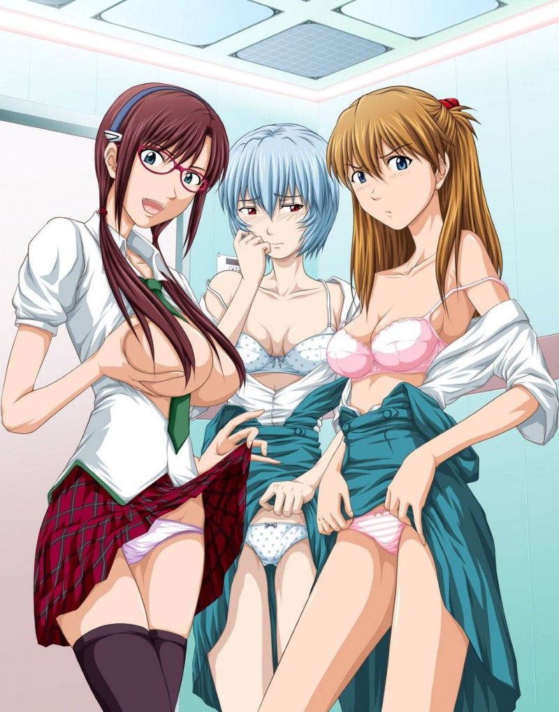 【エロ漫画】シンジはエレベーター内でマリ・アスカ・レイと中出しセックス【戸山テイジ】