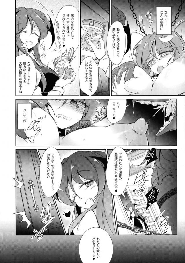 ずっと休まず研究をしているパチュリーの体を気遣って拘束した小悪魔が、気持ち悪い生物を乳首にはりつけて魔力を吸わせ、完全に発情したパチュリーを触手ふたなりちんぽで犯すｗｗｗｗｗｗｗ【東方Project・エロ同人誌】