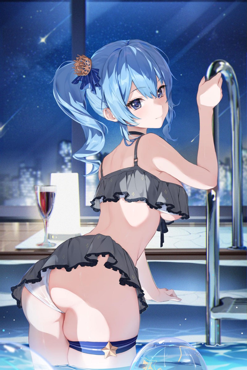 ブラがズレて乳首が見えてるすいちゃんに興奮した彼氏が、プールで激しく中出しセックスする！【バーチャルYouTuber・エロ同人誌】