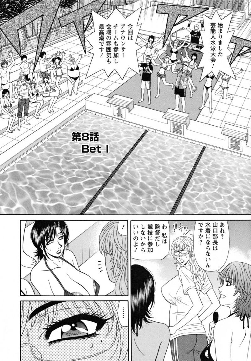 芸能人の水泳大会に参加する女子アナたち…水着がはだけ手マンや乳首舐めをされ火がついた彼女たちと大乱交【尾崎晶：Bet I】