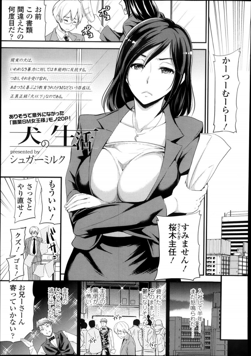 【少年漫画】黒髪ロングの巨乳美人上司は、SM風俗店で働くS嬢で、後輩君を調教する！【シュガーミルク：犬の生活】