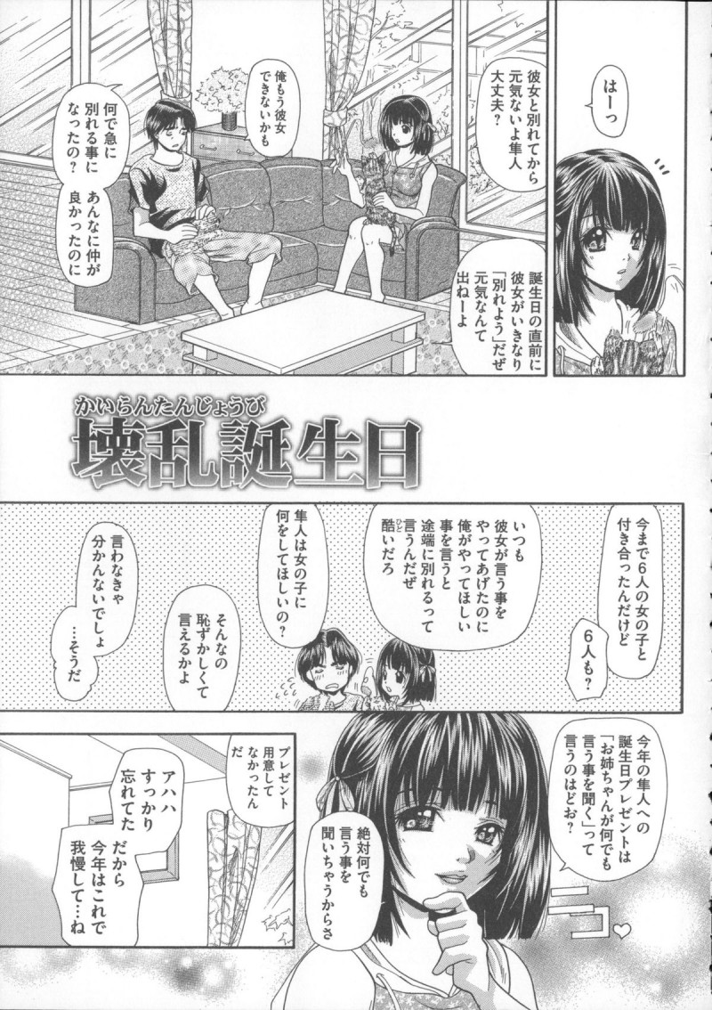 【エロ漫画】誕生日のプレゼントで何でも言うことを聞くといいながら拘束されて犯されちゃう巨乳のお姉さん…乳首いじめや手マンをされ生ハメ中出しセックスで淫乱堕ち【橘孝志：壊乱誕生日】